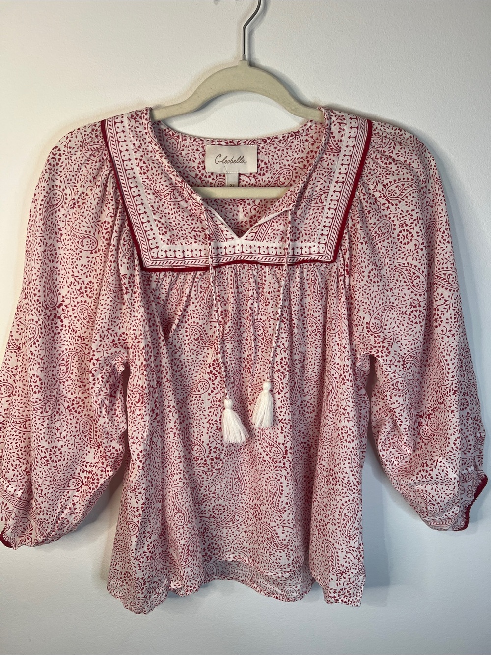 Cleobella red Paisley Tassel Peasant Blouse